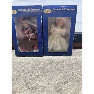 Porcelain Doll Ornament Victorian Style Hanging Collectible w Box 5”